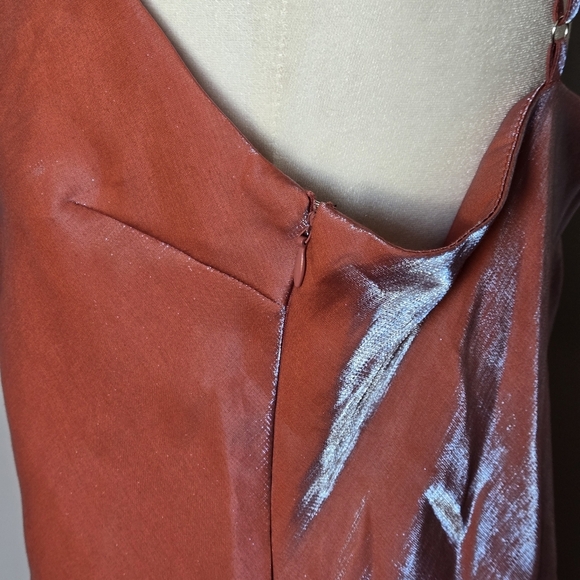 NWT F21 Y2K Bridal Cocktail Party Wedding Guest Elegant Satin Slip Dress Coral L - Picture 6 of 11